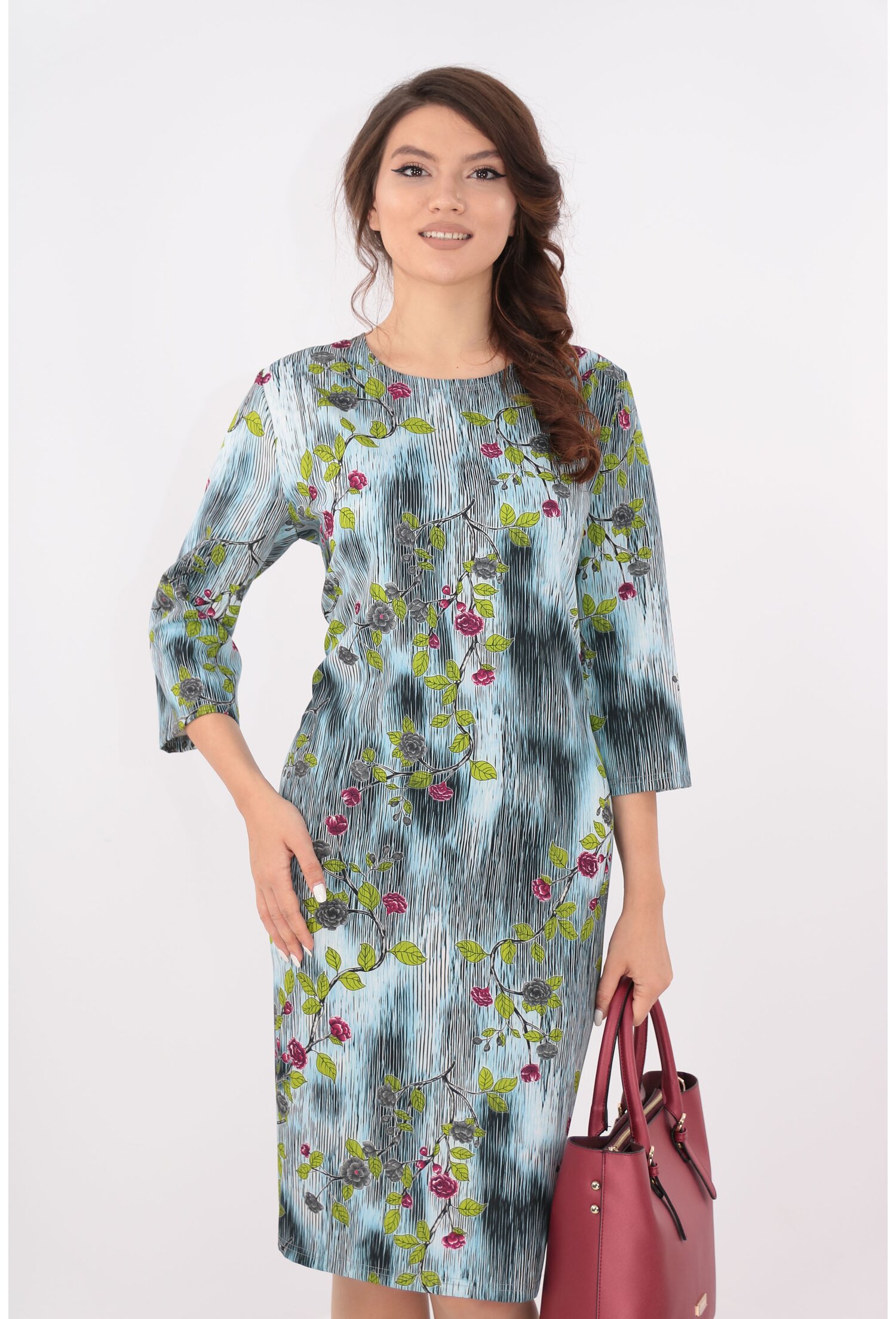 Rochie casual bleu cu print floral