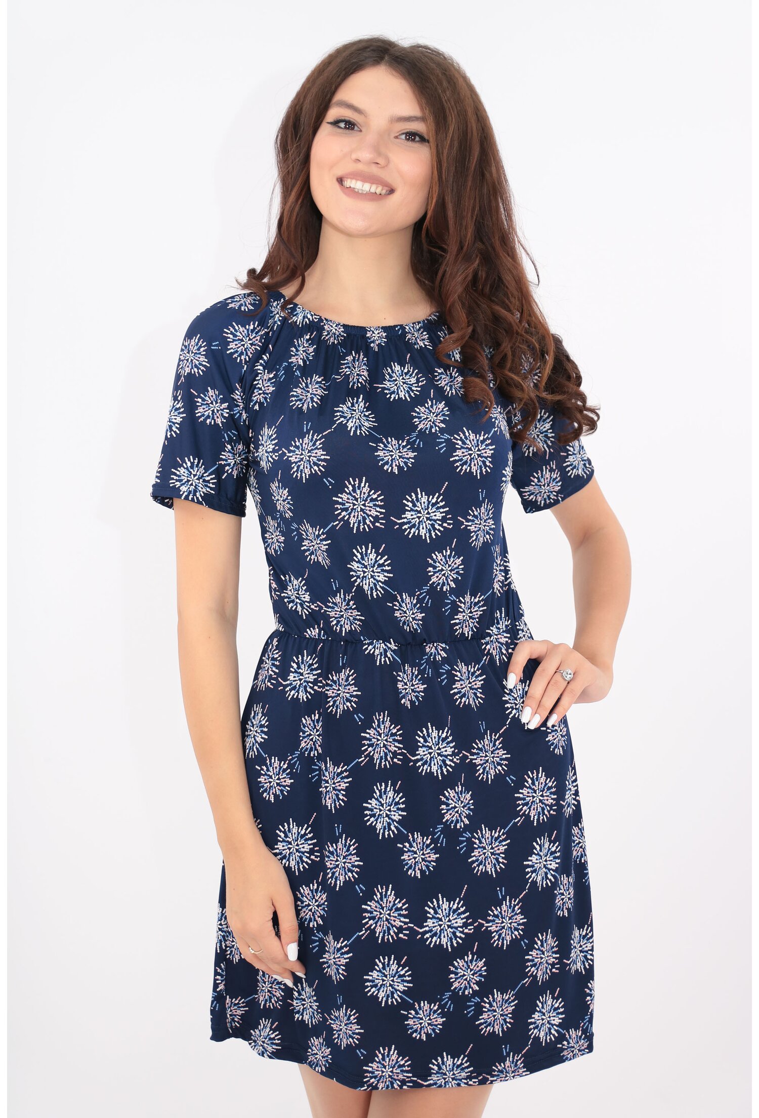 Rochie casual bleumarin cu elastic in talie