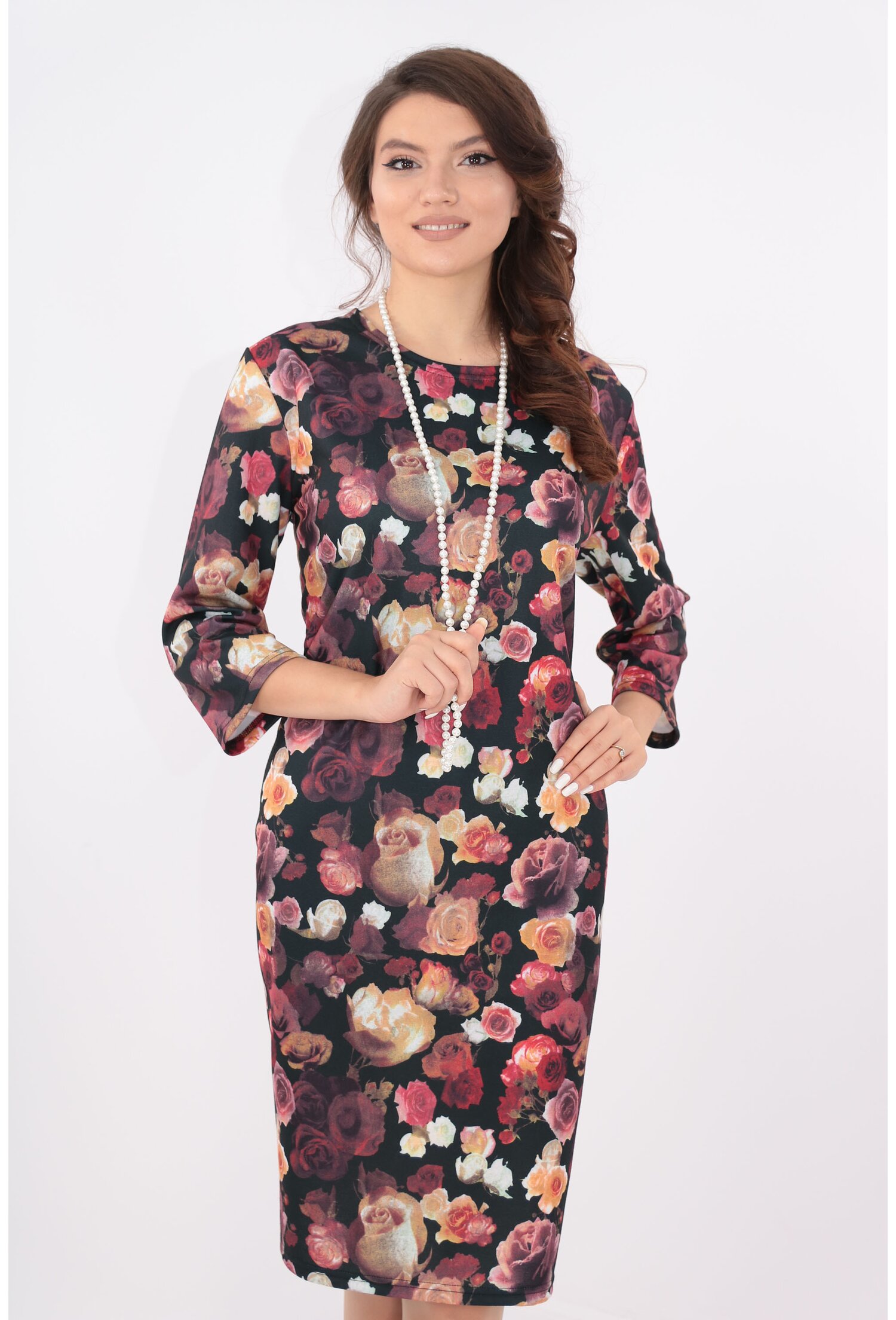 Rochie casual neagra cu print floral
