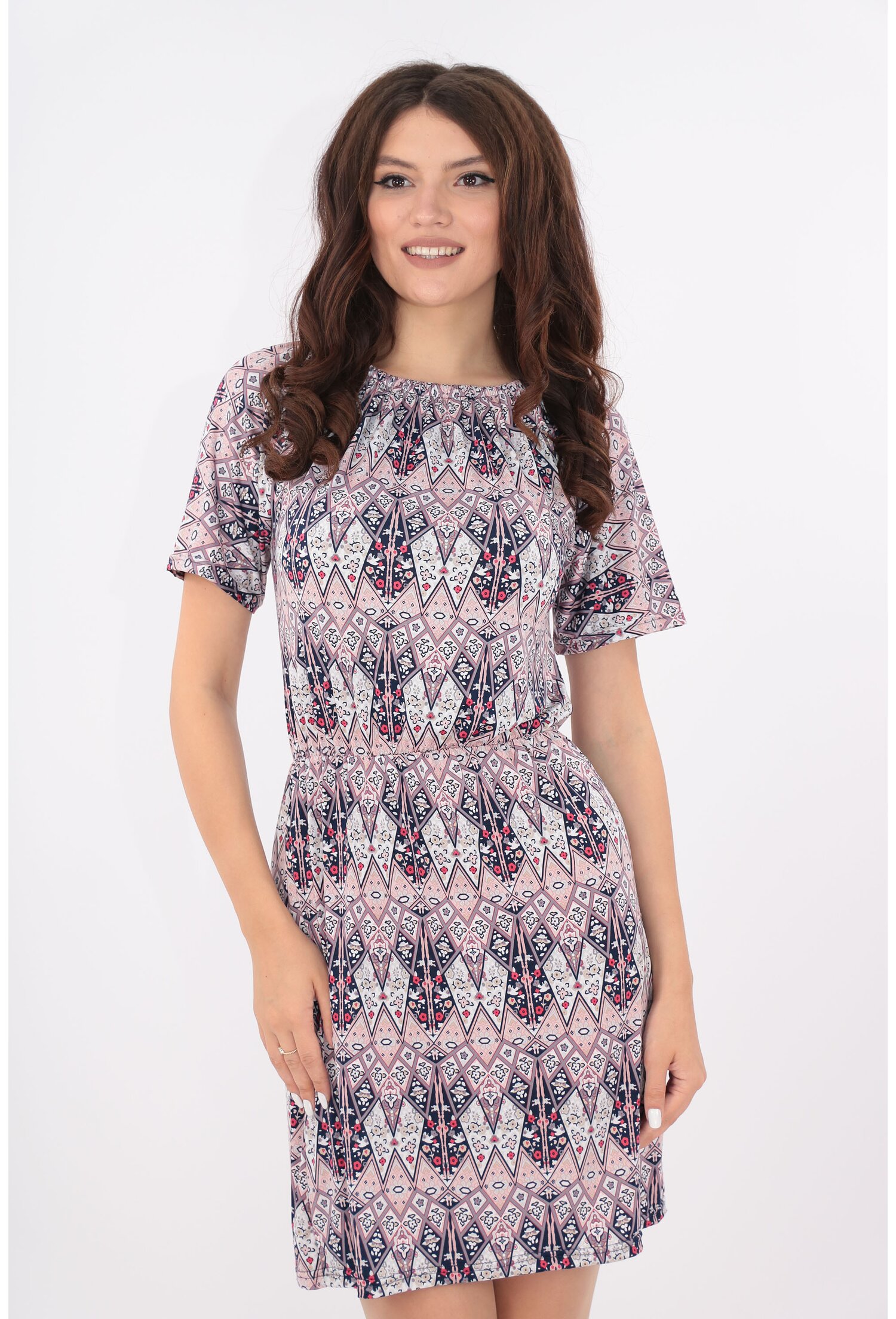 Rochie casual roz cu elastic in talie