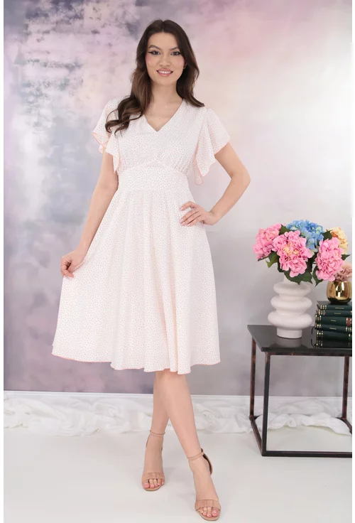 Rochie clos alba cu buline discrete roz