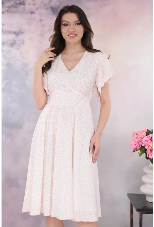 Rochie clos alba cu buline discrete roz