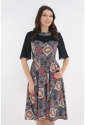 Rochie clos bleumarin cu desen multicolor
