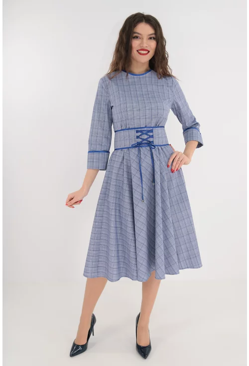 Rochie clos cu print in carouri albastre