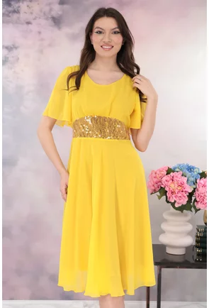 Rochie clos galbena cu cordon din paiete