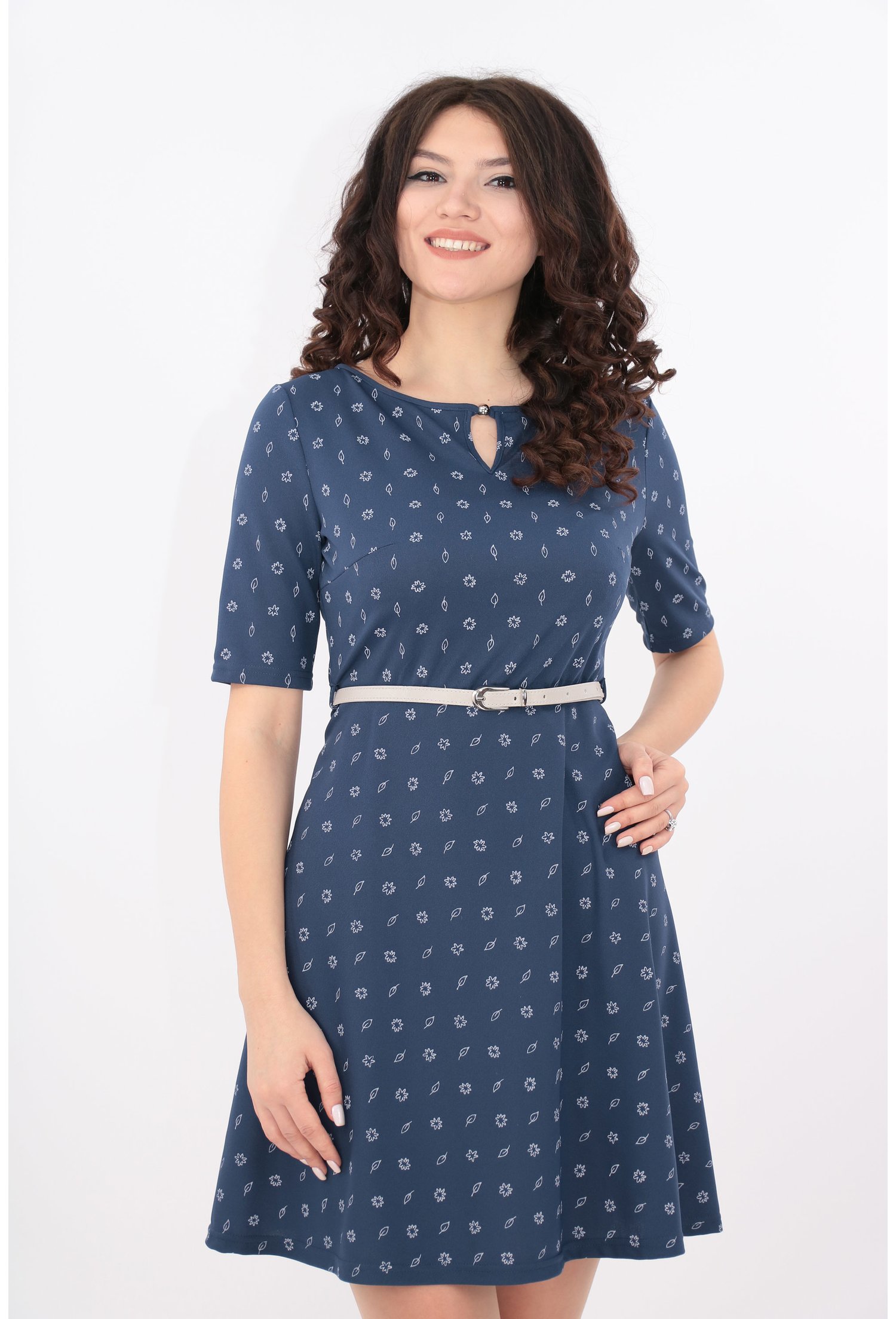 Rochie clos gri cu imprimeu discret