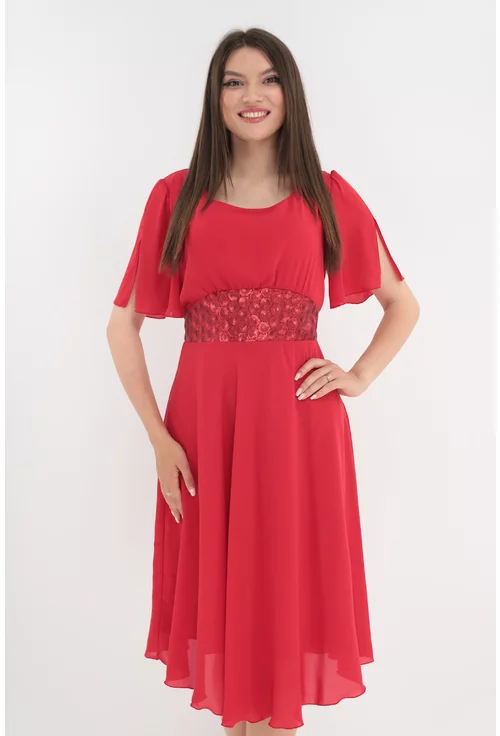Rochie clos rosie cu cordon din paiete