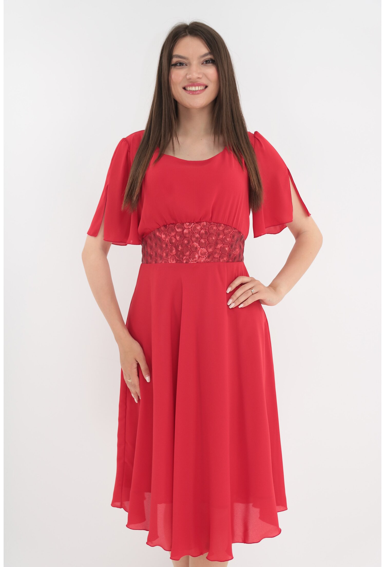 Rochie clos rosie cu cordon din paiete