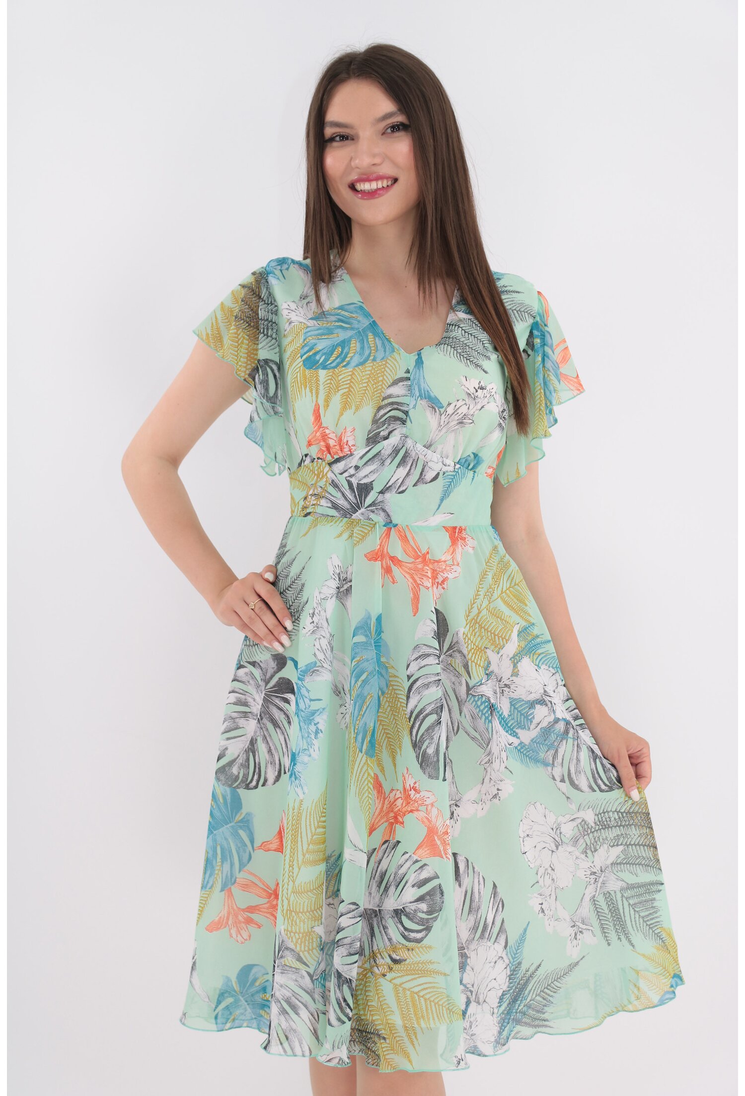 Rochie clos vernil cu imprimeu exotic - Rochii elegante