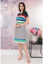 Rochie cu dungi multicolore si elastic in talie