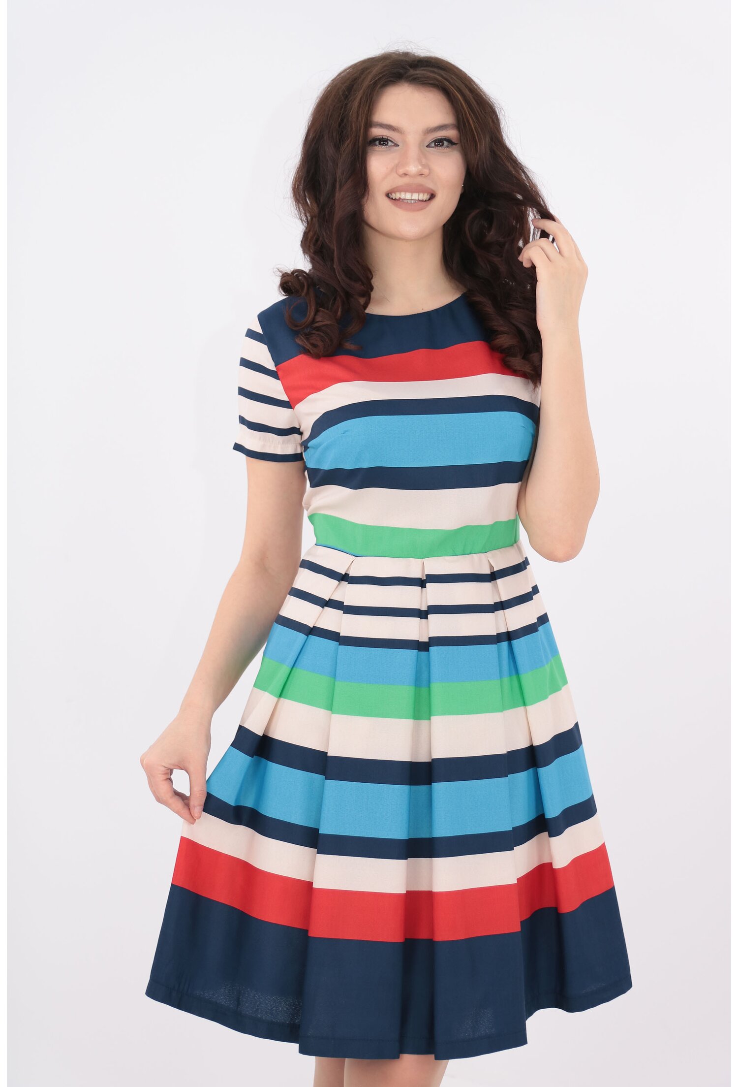 Rochie cu dungi si bordura bleumarin