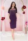 Rochie de ocazie din lurex mov cu strasuri si tulle la decolteu
