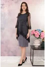 Rochie de ocazie din lurex violet cu pelerina din tulle si broderie negre