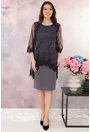 Rochie de ocazie din lurex violet cu pelerina din tulle si broderie negre