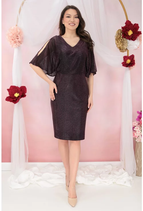 Rochie de ocazie din lurex violet cu strasuri la decolteu