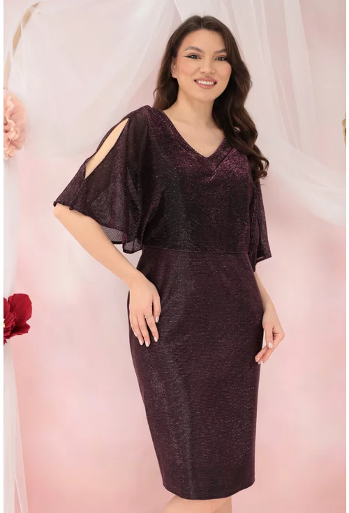Rochie de ocazie din lurex violet cu strasuri la decolteu