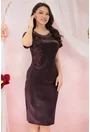 Rochie de ocazie din lurex violet cu strasuri la decolteu si broderie