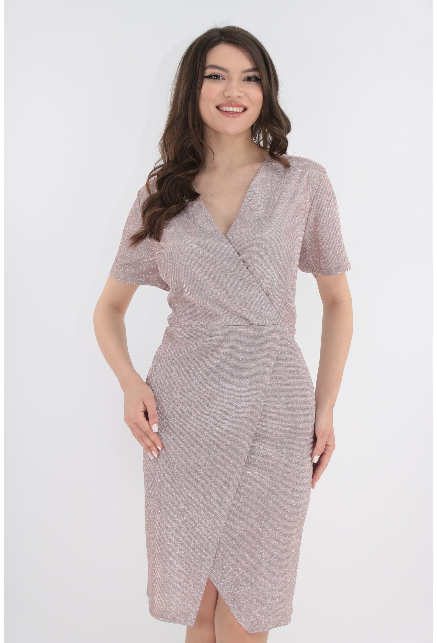 Rochie de ocazie rose-gold cu glitter - Rochii elegante