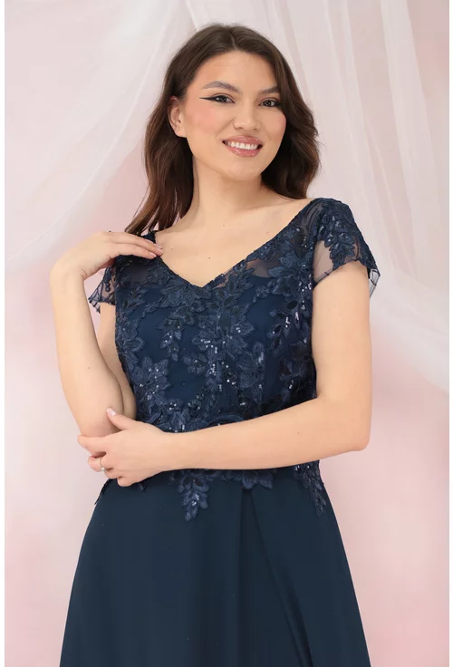 Rochie de seara bleumarin cu broderie si paiete