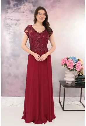 Rochie de seara bordo cu broderie si paiete