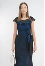 Rochie de seara din voal negru si saten albastru