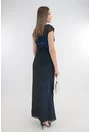 Rochie de seara din voal negru si saten albastru