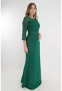 Rochie de seara verde-smarald cu strasuri si broderie