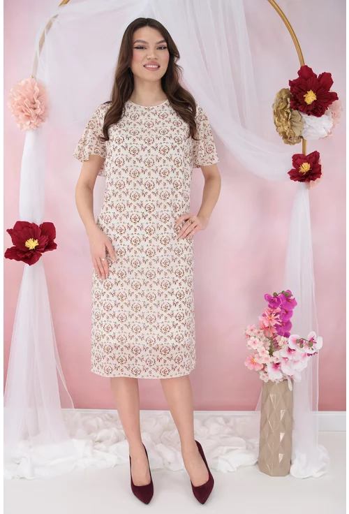 Rochie diafana din voal bej cu print floral discret