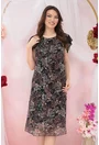 Rochie diafana din voal negru cu print floral discret