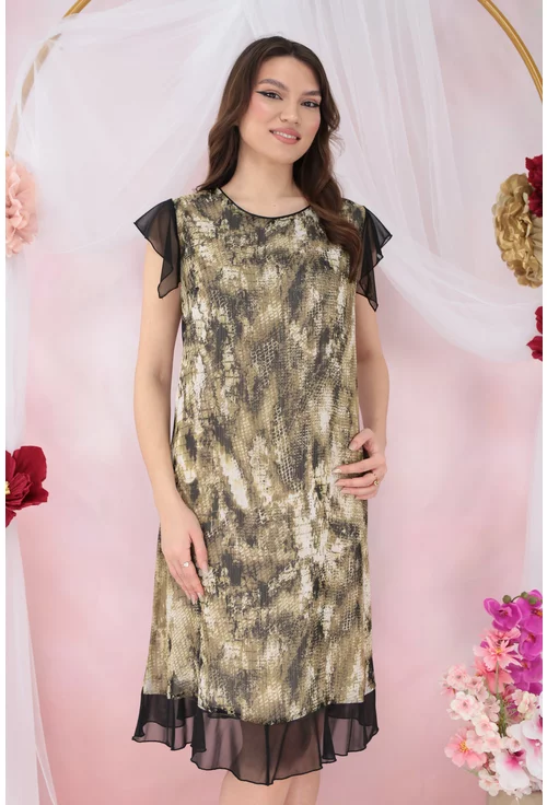 Rochie diafana din voal olive cu animal print