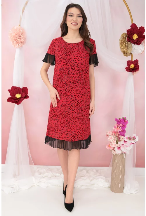 Rochie diafana din voal rosu cu animal print negru