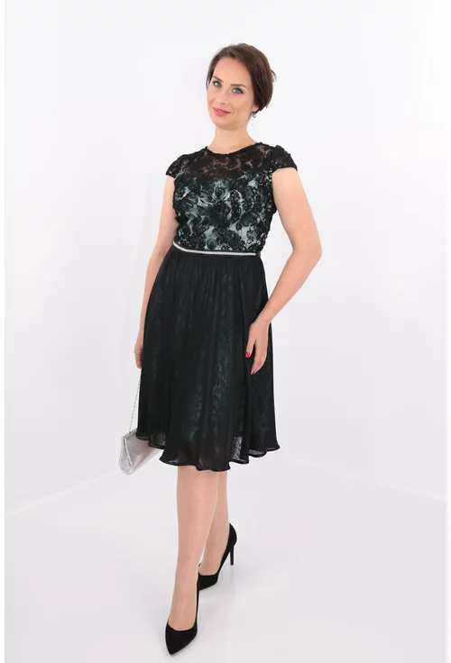 Rochie din dantela si saten vernil