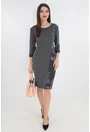 Rochie din jerse gri cu garnituri cu print floral maxi