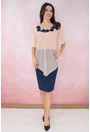 Rochie din stofa bleumarin cu fir metalic si voal roz
