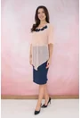 Rochie din stofa bleumarin cu fir metalic si voal roz