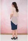 Rochie din stofa bleumarin cu fir metalic si voal roz