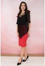 Rochie din stofa rosie cu fir metalic si voal plisat negru