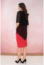 Rochie din stofa rosie cu fir metalic si voal plisat negru
