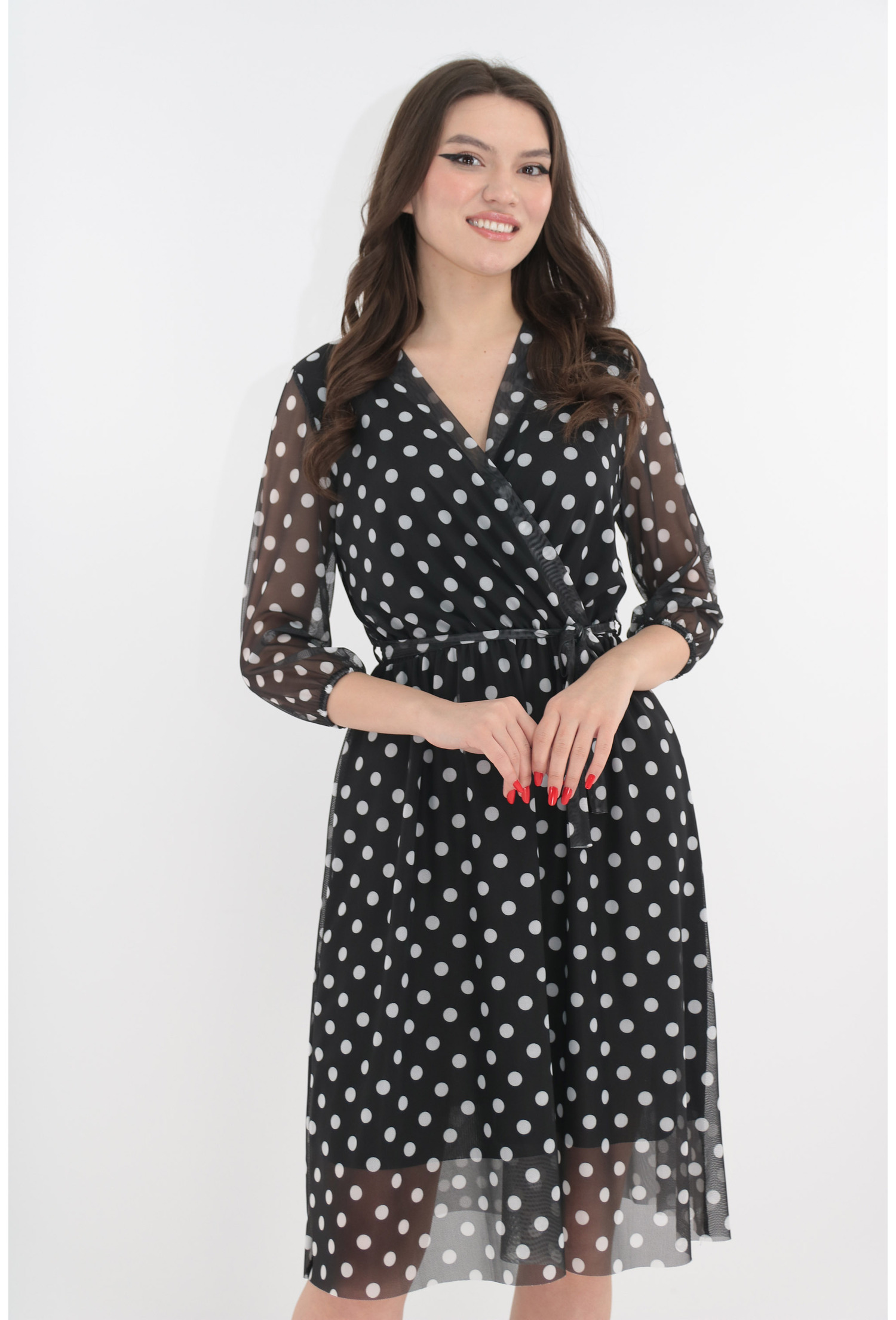 Poze Rochie din tull negru cu buline albe