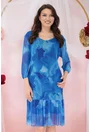 Rochie din tulle albastru-regal cu print abstract si volanas la tiv