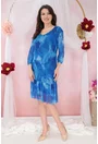 Rochie din tulle albastru-regal cu print abstract si volanas la tiv