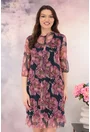 Rochie din tulle bleumarin cu imprimeu floral roz