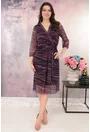 Rochie din tulle cu decolteu suprapus si print abstract violet-maro
