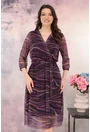 Rochie din tulle cu decolteu suprapus si print abstract violet-maro