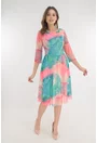 Rochie din tulle cu print abstract corai-turcoaz