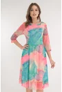 Rochie din tulle cu print abstract corai-turcoaz