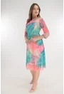 Rochie din tulle cu print abstract corai-turcoaz