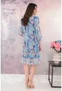 Rochie din tulle cu print abstract roz-bleu si volanas la tiv