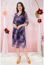 Rochie din tulle mov cu decolteu suprapus si print floral galben