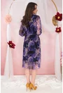 Rochie din tulle mov cu decolteu suprapus si print floral galben